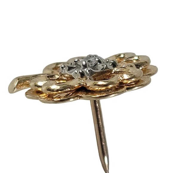 VTG 14kt Solid Yellow Gold Genuine Diamond 4 Leaf Clover Pin Tie Tack 5.48g 10mm - Picture 6 of 13